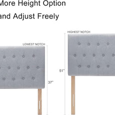 Kingfun Headboards for King Size Bed in Modern Button Design, Premium Linen Fabric Upholstered Tufted Bed Headboard, Adjustable Solid Wood Head Board, Grey