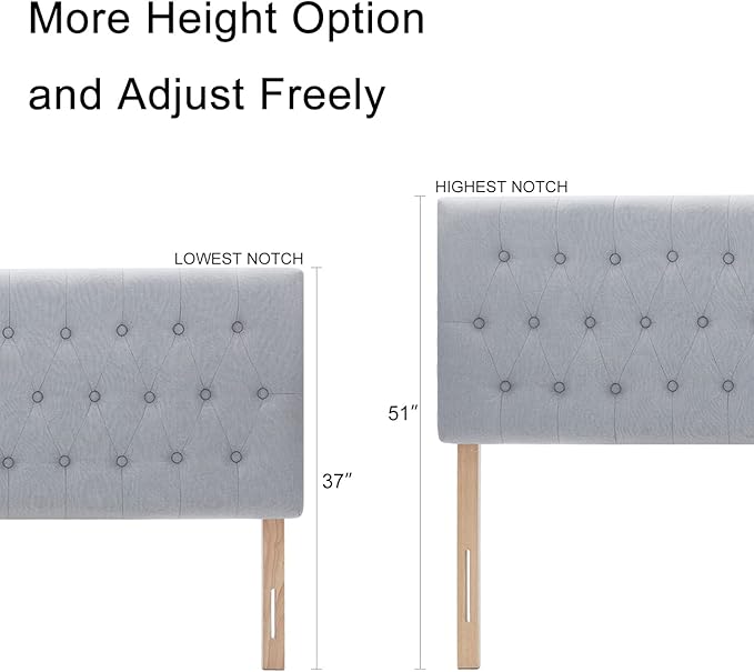 Kingfun Headboards for King Size Bed in Modern Button Design, Premium Linen Fabric Upholstered Tufted Bed Headboard, Adjustable Solid Wood Head Board, Grey
