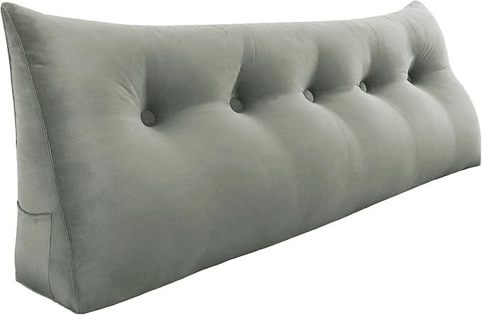 11 lbs Thickened Queen Wedge Pillow Headboard Body Positioner Bed Wedge Pillow Backrest Support Triangular Headboard Cushion with Side Pocket Velvet Positioning Support Taupe