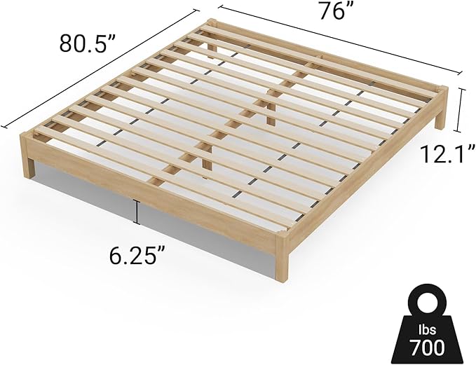 LIFEMENT King Signature Wood Platform Bed Frame Natural, Noise-Free, Under Bed Storage, No Box Spring Needed, Easy Assembly