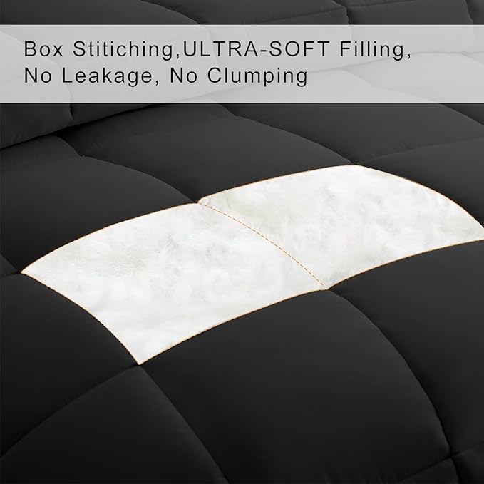 COHOME Quilted Twin/Twin XL King Size Comforter - All-Season Down Alternative Duvet Insert - Luxury Hotel Winter Warm Black Comforter with Anti-Clump Tech & 8 Tabs- Reversible （64"x88"）