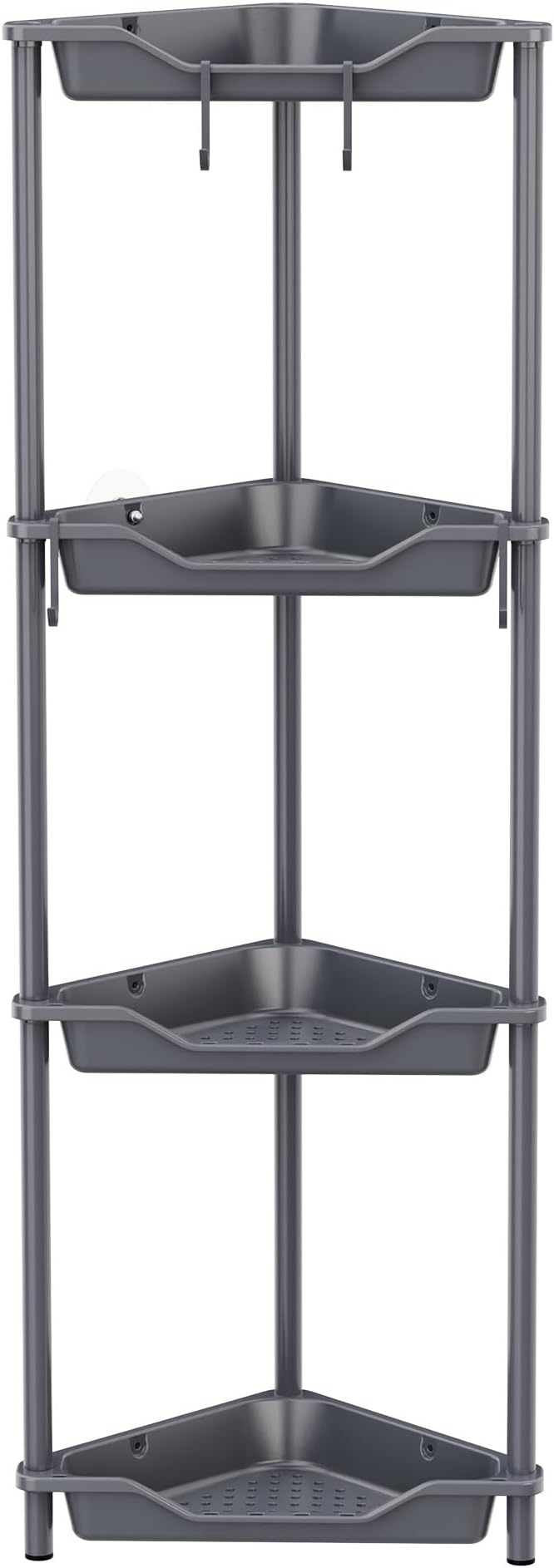 Orimade Rustproof 4 Tier Floor Standing Corner Shower Caddy Organizer, Plastic Metal Splicing Floor Corner Shelf Rack Storage Stands for Bathroom,10.8 x 10.8 x 44.6 inches, Grey