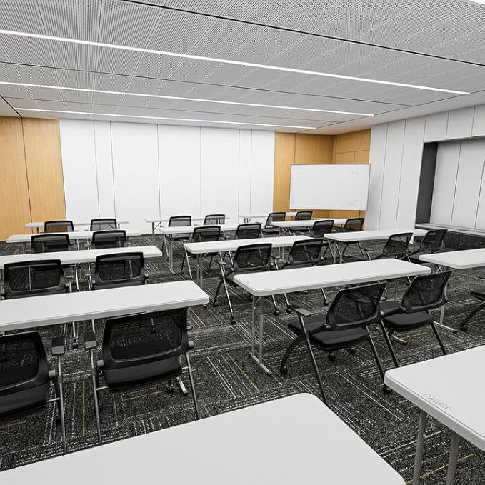 VINGLI 50 Pack Stackable Conference Room Chairs with Wheels, Folding Office Chair with Rebound Back, Padded Seat for Training Room, Guest, Reception, Event, Capacity 350lbs, Black