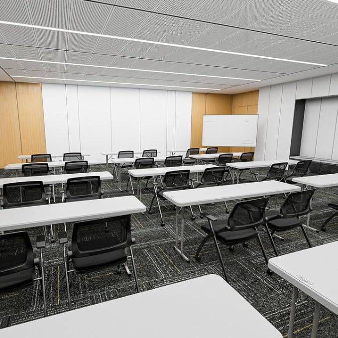 VINGLI 8 Pack Stackable Conference Room Chairs with Wheels, Folding Office Chair with Rebound Back, Padded Seat for Training Room, Guest, Reception, Event, Capacity 350lbs, Black