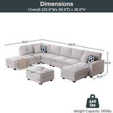 Legend Vansen Modular Sectional Sofa U Shaped Couch with Ottoman Modern Reversible Corner Sectional Couch for Living Room (Light Grey, U Shaped Sofa-4)