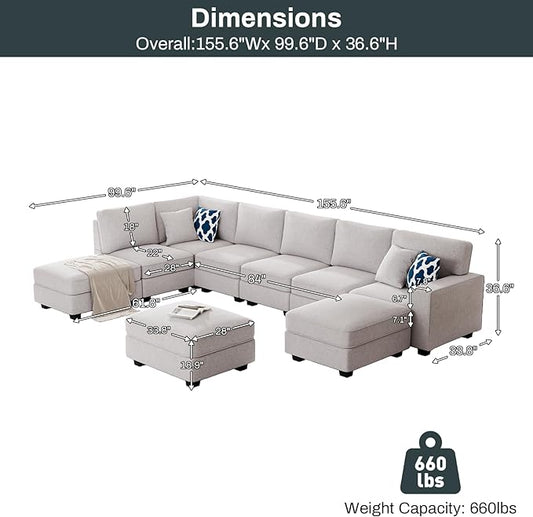 Legend Vansen Modular Sectional Sofa U Shaped Couch with Ottoman Modern Reversible Corner Sectional Couch for Living Room (Light Grey, U Shaped Sofa-4)