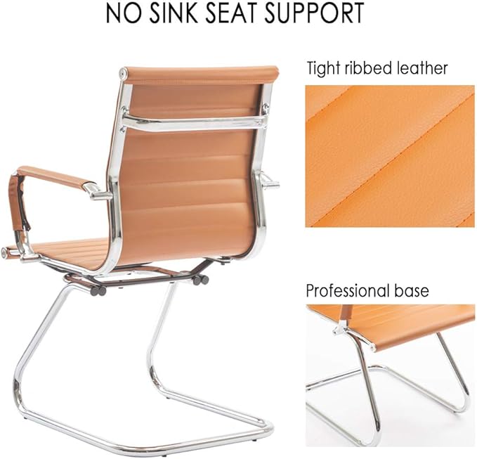 No Wheels Reception Chairs Leather Conference Chairs Back Support Heavy Duty Office Guest Chair, Set of 2 (Terracotta)