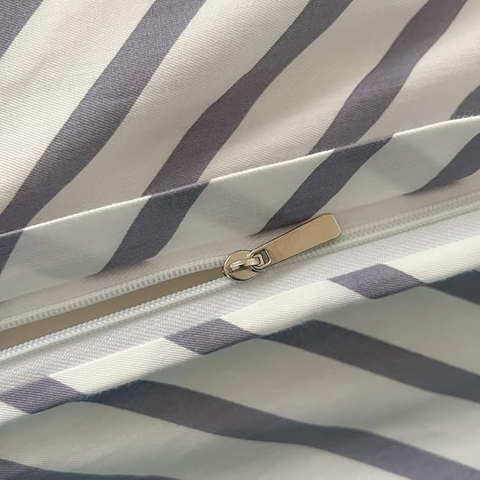 VM VOUGEMARKET Gray Striped Duvet Cover Set, 100% Cotton Geometric Bedding Set,3 Pieces Instagram Style Simple Modern Duvet Cover with 2 Pillowcases-Queen,Gray Stripes