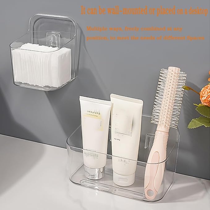 Adhesive Wall Mount Organizer Box,Acrylic Shelves for Wall,No Drilling Hang Walls,with Self Adhesive Tape,Automatic Draining for Bathroom, Kitchen, Living Room - Clear (Small)