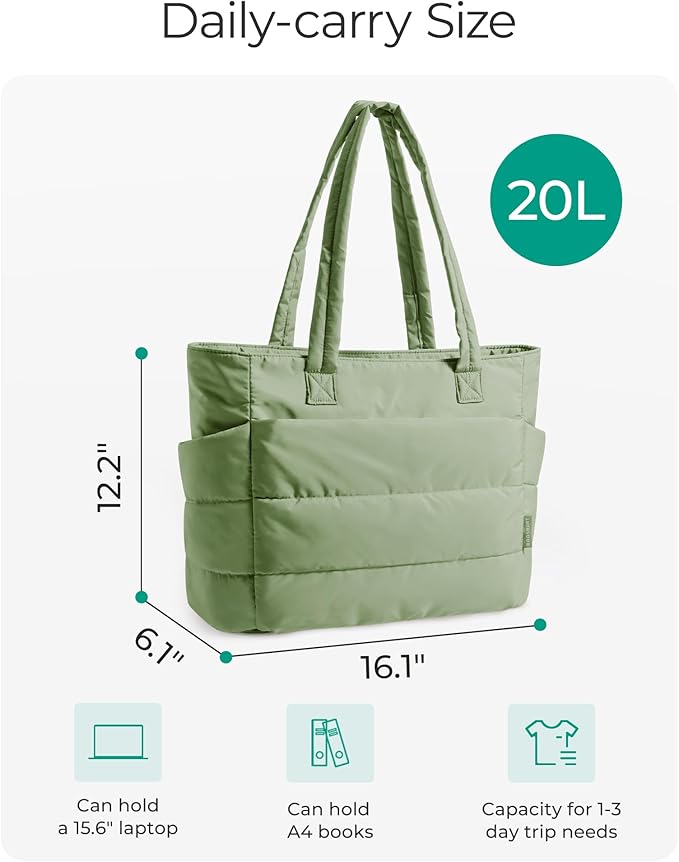 BAGSMART Tote Bag for Women, Lightweight Puffy Tote Bag with Compartments Shoulder Bag Handbag for Travel, Work, Gym