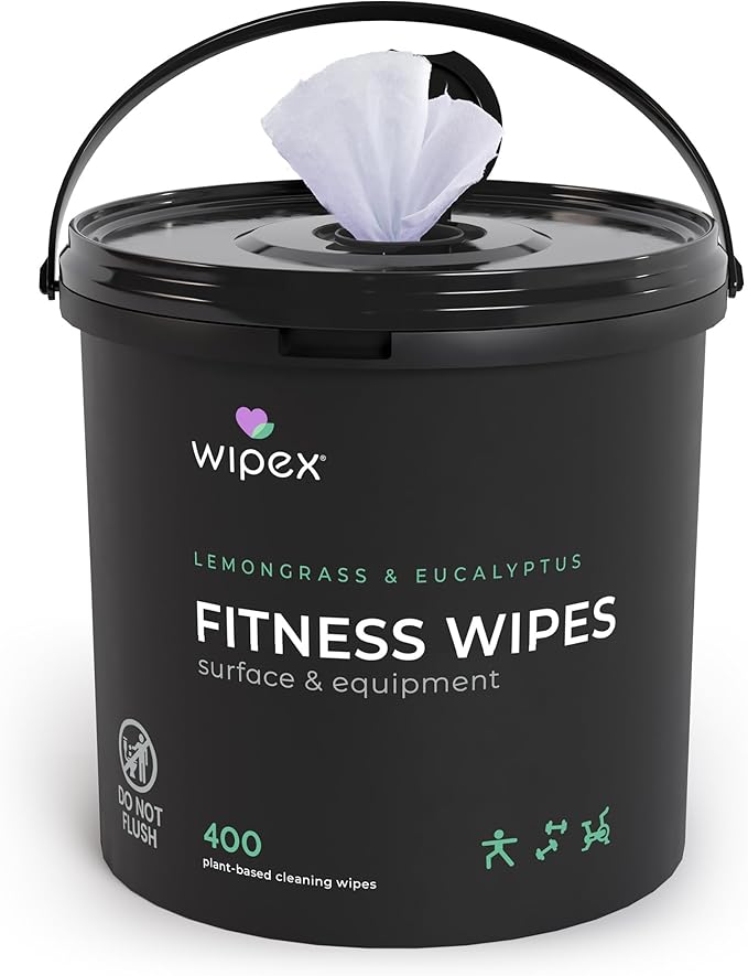 Wipex Yoga Mat Cleaner Wipes - Plant-Based Lemongrass, Eucalyptus & Vinegar Wipes for Gym & Fitness Equipment & All Purpose Gym Cleaning - Safe for Peloton Bikes & Treadmills - 400 Count