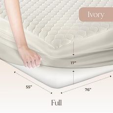 100% Cotton Organic Mattress Pad - Breathable & Cooling Mattress Protector Full Size - Premium 300GSM Quilted and Noiseless Machine Washable Organic Mattress Protector (Ivory, Full)