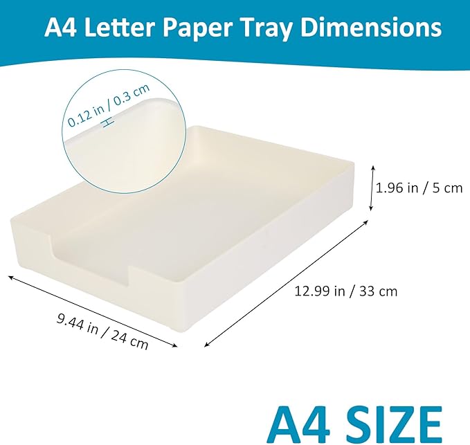 Letter-Size Desk Drawer Organizer Tray, White Letter Tray A4 Size Plastic Paper Trays Stackable File Holder for Office Supplies School Home (White)
