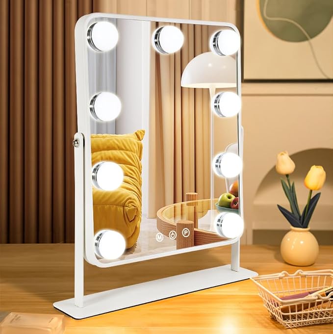Vanity Mirror with Lights,Lighted Makeup Mirror with 9 LED Bulbs, Light Up Makeup Mirror with Lights for Dressing Room & Bedroom,Smart Touch Control,360 Rotation