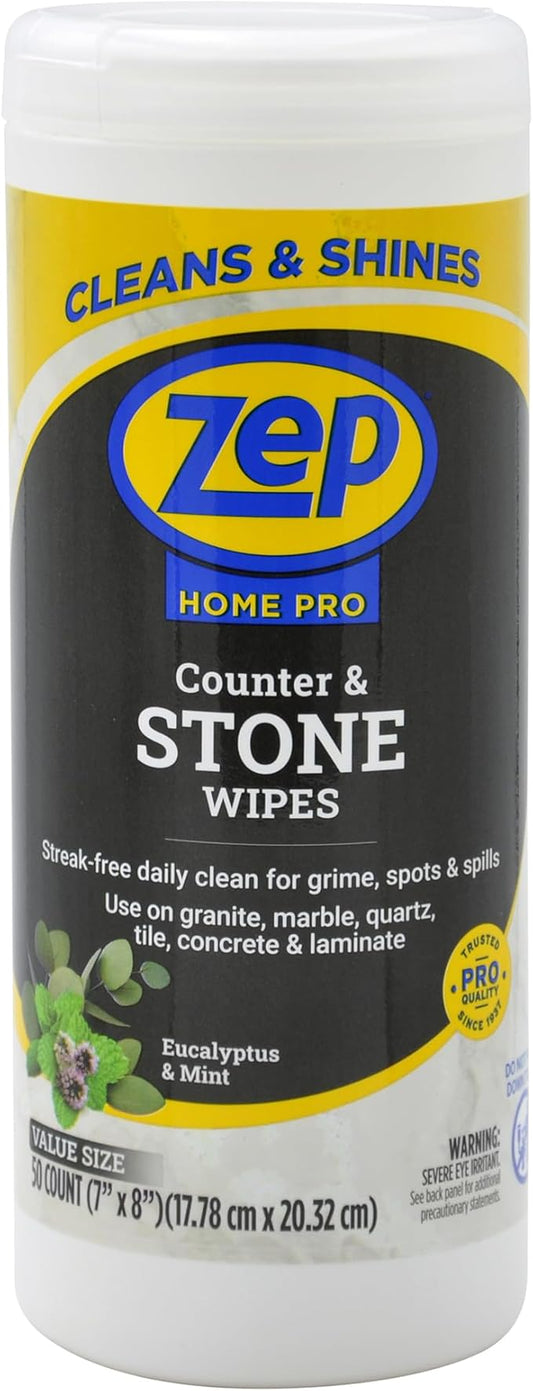 Zep Home Pro Counter & Stone Wipes 50 count - R59212 - Streak-free daily clean for grime, spots and spills