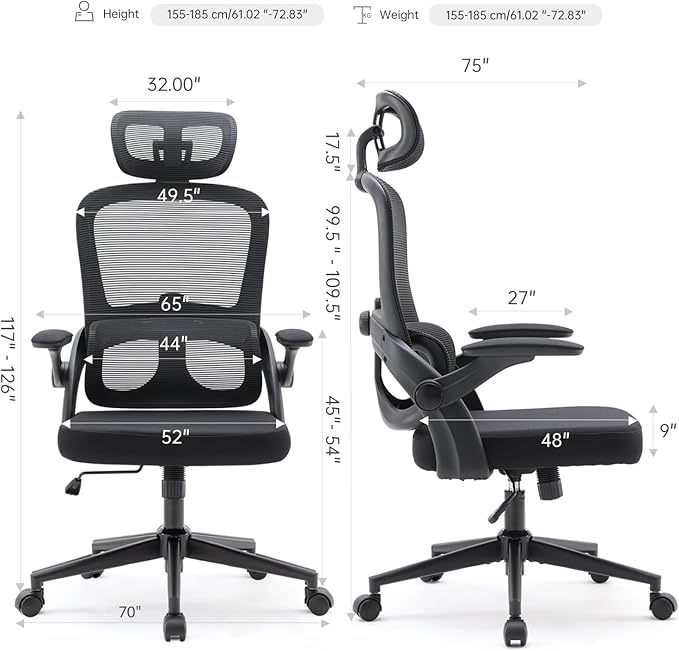 SIHOO Ergonomic Office Chair, Adjustable Lumbar Support, 110-130° Tilt, 3D Armrests, Rolling Computer Desk Chair with Headrest Black
