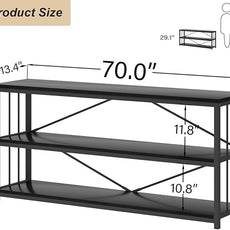 HSH Black Low Bookshelf, Wood Metal 3 Tier Long Horizontal Bookcase for Bedroom, Large Open Etagere Bookshelves with Storage for Home, Wide Under Window Book Shelf for Office Living Room, 70 Inch