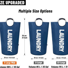 Caroeas 100L Laundry Basket,Large Laundry Hamper, Laundry Bag with Padded Handles, Clothes Hamper Stands Up Well, Collapsible Free Standing Easy Storage Washing Bin (Navy Blue,100L)