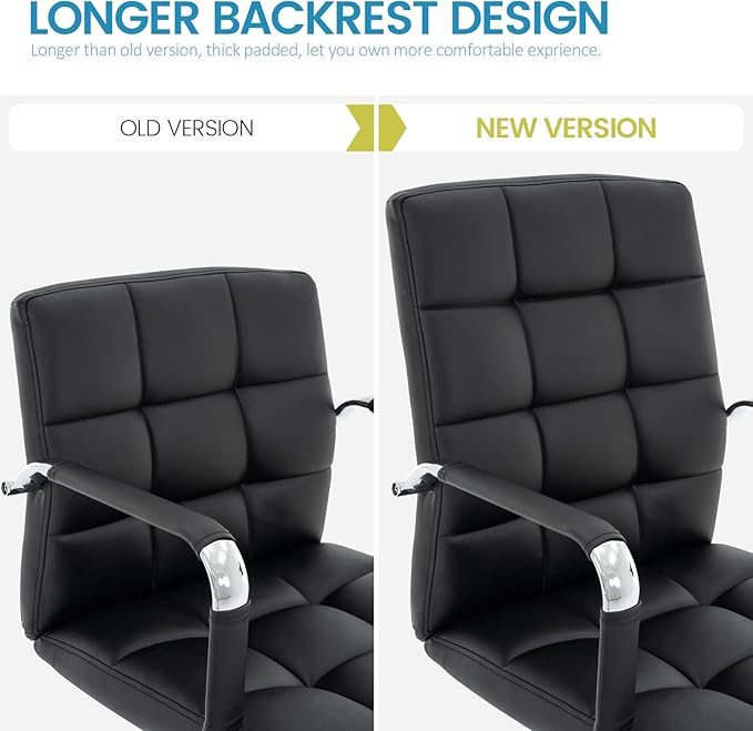 High Back Desk Chair, Modern PU Leather Home Office Task Chair with Arms, Adjustable Swivel Computer Executive Chair with Wheels (Black)