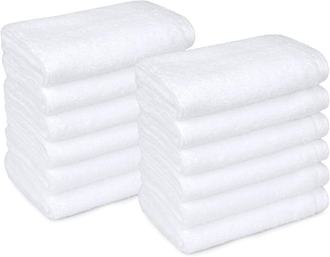 Amazon basics cotton washcloths, Lightweight quick-dry, 12" x 12", 12-pack, white