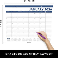 PAPERAGE 2026 Calendar, 12 Months (January 2026 - December 2026), Large (17 in x 22 in), Minimalist Wall and Desk Calendar with Monthly Views, Yearly Plans & Notes Section – Navy