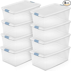 Sterilite 8-Pack Latching Box, Under Bed Storage Bins with Lids, Clear Plastic, 106 Quart - Heavy-Duty Organizing Containers for Closet, Bathroom, and Office