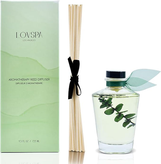 LOVSPA Reed Diffuser Set, Cleanse Eucalytpus Sage Scented Oil Diffuser with Sticks, Home Fragrance Accessories for Bathroom Shelf Decor, Aroma Diffusers for Home or Office Desk, USA Made