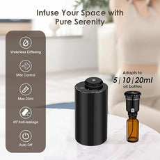 Waterless Diffuser for Essential Oil Nebulizer, 7 Colors LED Light, Battery Powered Mini Scent Air Machine, Aromatherapy Mist Diffuser for Home Room Car Office Black