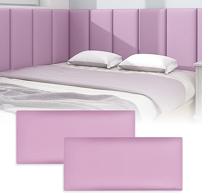 3D Anti-Collision Wall Padding, Peel & Stick Upholstered Wall Panels, Queen Headboard, Playroom Decorative Protection, Pack of 2 Panels - 23.6' X 11.8' (Purple)