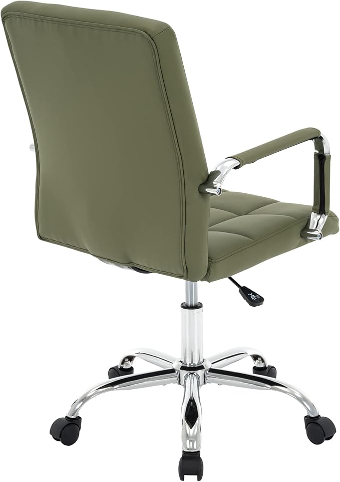 High Back Desk Chair, Modern PU Leather Home Office Task Chair with Arms, Adjustable Swivel Computer Executive Chair with Wheels (Olive Green)
