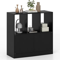 GOFLAME 3 Cube Bookcase with Doors, 3-Tier Cubby Book Shelf with 3 Open Compartments, Cabinet, Wooden Small Display Shelf, Freestanding Cubic Storage Organizer for Living Room, Study (1,Black)