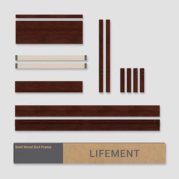 LIFEMENT Signature Wood Platform Bed Frame with Headboard, Essential, Noise Free, Under Bed Storage, No Box Spring Needed, Easy Assembly (Walnut, Full)