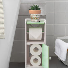 AOJEZOR Toilet Paper Holder Stand: Freestanding PVC Cabinet Storage for Small Bathroom Spaces for Homes and Renters-Mint Green