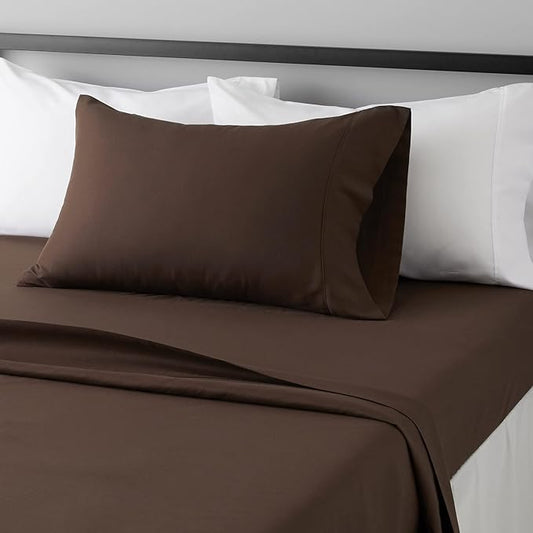 Amazon Basics Lightweight Super Soft Easy Care Wrinkle Free Microfiber 3 Piece Bed Sheet Set with 14-Inch Deep Pockets, Twin, Chocolate, Solid, Kids, Men & Women Bedding AmazonBasics