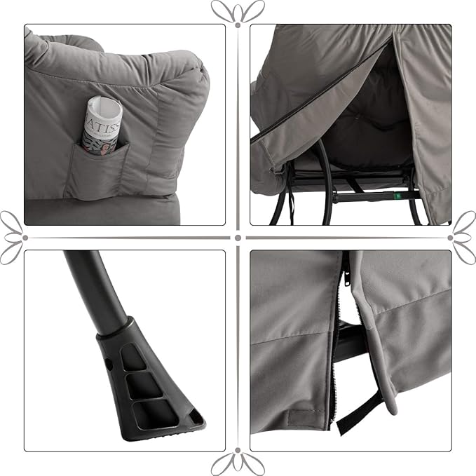 HollyHOME Lazy Chair with Foldable Ottoman, Accent Comfy Lounge Armchair and Folding Footrest Stool, Leisure Sofa Reading Chair and Footstool for Living Room, Bedroom, Dorm,Velvet Smoky Grey