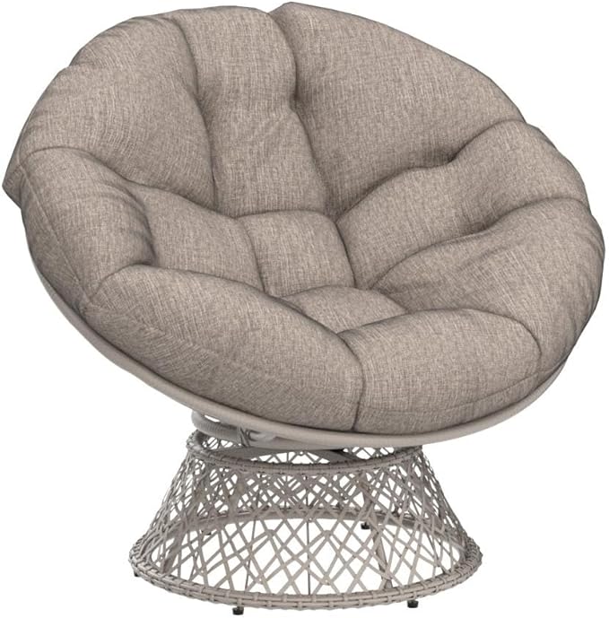 Bme 40" Ergonomic Wicker Papasan Chair with Soft Thick Density Fabric Cushion, High Capacity Steel Frame, 360 Degree Swivel for Living, Bedroom, Reading Room, Lounge
