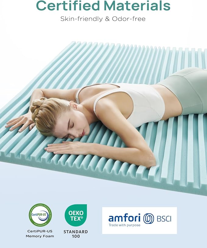2 Inch Cooling Gel Memory Foam Mattress Topper Queen Size, 5-Zone Back Pain Relief Bed Topper, Orthopedic Pressure Relief Mattress Pad, Wave and Cube Ventilated Design, CertiPUR-US Certified