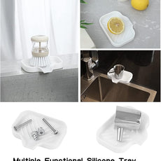 Silicone Bathroom Soap Dishes with Drain Spout-Bathroom and Kitchen Sink Organizer,Sponge Holder,Dish Soap Tray,Perfect for Dispenser,Scrubber,Bottle,Cup on Sink or Counter-White 4.9