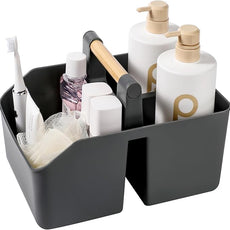 rejomiik Portable Shower Caddy Basket with Bamboo Handle, Plastic Cleaning Caddy Bathroom Organizer Tote for College Dorm Essentials, Bath Toy Storage, Dark Gray
