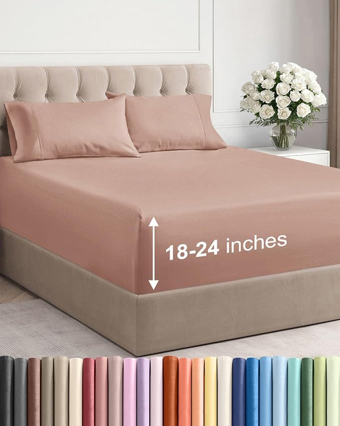 Extra Deep Pocket Queen Sheet Set - 4 Piece Breathable & Cooling Bed Sheets - Hotel Luxury Sheet Set - Ultra Soft, Wrinkle Free & Comfy - Easily Fits Extra Deep Mattresses - Deep Pocket Mauve Sheets