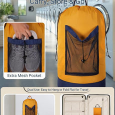 Laundry Bag with Shoulder Straps and Mesh Pocket Laundry Backpack Large Portable Laundry Hamper for College Laundromat Apartment