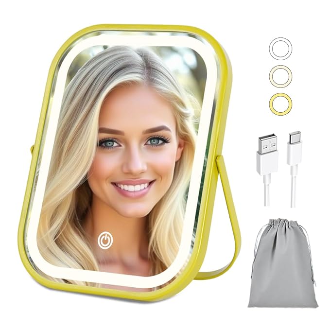 Rechargeable Vanity Mirror with Lights, Lighted Makeup Mirror with Lights,Smart Touch Control Dimmable 3 Modes Light