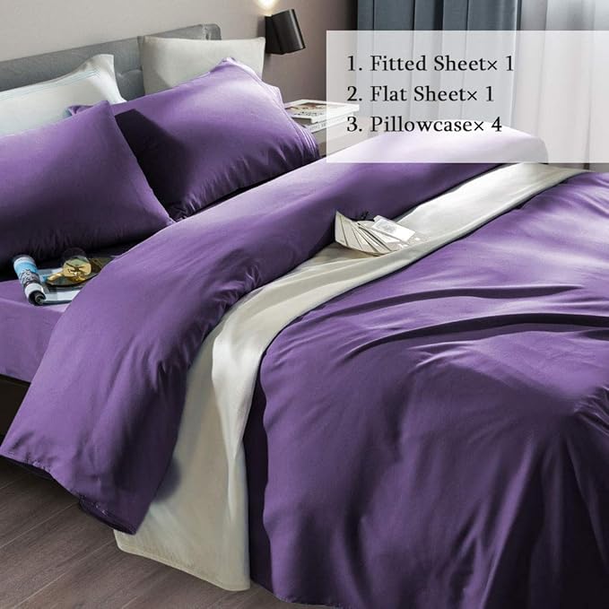 SONORO KATE Bed Sheet Set Super Soft Microfiber 1800 Thread Count Luxury Egyptian Sheets Fit 18-24 Inch Deep Pocket Mattress Wrinkle-6 Piece (Purple, Queen)