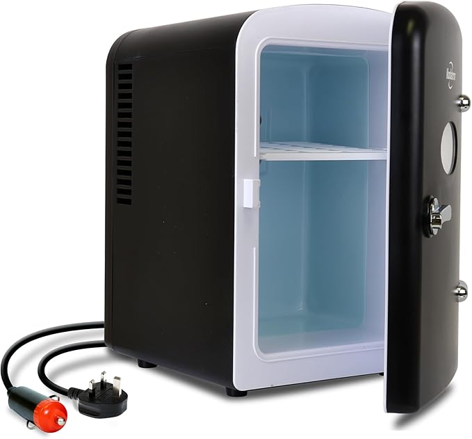 Koolatron Mini Fridge - 6 Can Refrigerator for Bedroom Office, Portable Table Top Beverage Cooler, 12V 110V Refrigerador For Drinks, Soda, Wine, Use In Car, Dorm, Outdoor, Patio