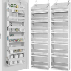 HOMELUX THEORY UPGRADED Over The Door Organizer Hanging - 100D EXTRA THICK & 50lbs HUGE CAPACITY 6 Large Front & 12 Side Pockets, Over The Door Shoe Organizer, Hanging Closet Organizer (LightGray 2pc)