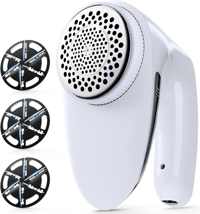 POPCHOSE Fabric Shaver, Rechargeable Lint Remover Defuzzer Sweater Shaver, Fuzz Remover for Clothes, Sweater, Furniture, Couch, Cashmere(Two 6-Leaf Blades Extra, Electrostatic Brush)…