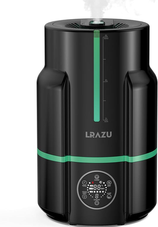 6L/1.6Gal Humidifiers for Bedroom, 60H Runtime 26 dB Quiet Supersized Cool Mist Air Humidifiers for Large Room, Baby Nursery, Plant, Indoor, Night Light, Easy to Clean, Precise Humidity Control