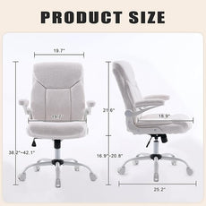 Executive Office Chair, Comfy Fabric Cloth Computer Chair Ergonomic Desk Chairs with Flip-up Armrests, Lumbar Support, 360° Swivel and Rocking Function for Home Office Chairs, White