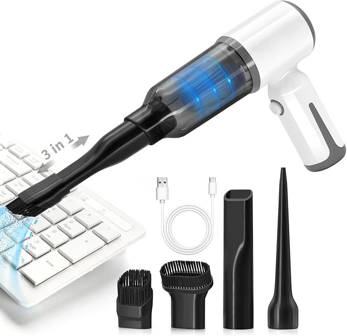 Cordless Vacuum Cleaner-Mini Air Duster, Portable Handheld Vacuum, 3 in1Dry Use Dust Buster & Air Blower for Kitchen, 6500PA Suction,Inflate/Deflate Swim Ring (White)