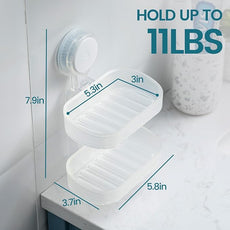TAILI Double Layer Soap Dish Holder Suction Cup, Strong Sponge Holder for Shower, No Tools Soap Saver for Bathroom, Tub and Kitchen Sink, Shower Accessories, Drill-Free, Removable,Clear